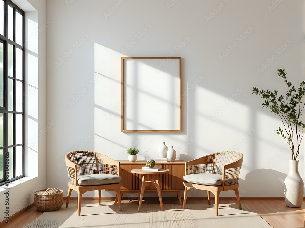 Fototapeta premium Minimalist Living Room with Mock-Up Frame