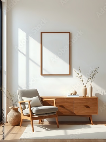 Minimalist Living Room Interior with Mockup Frame
