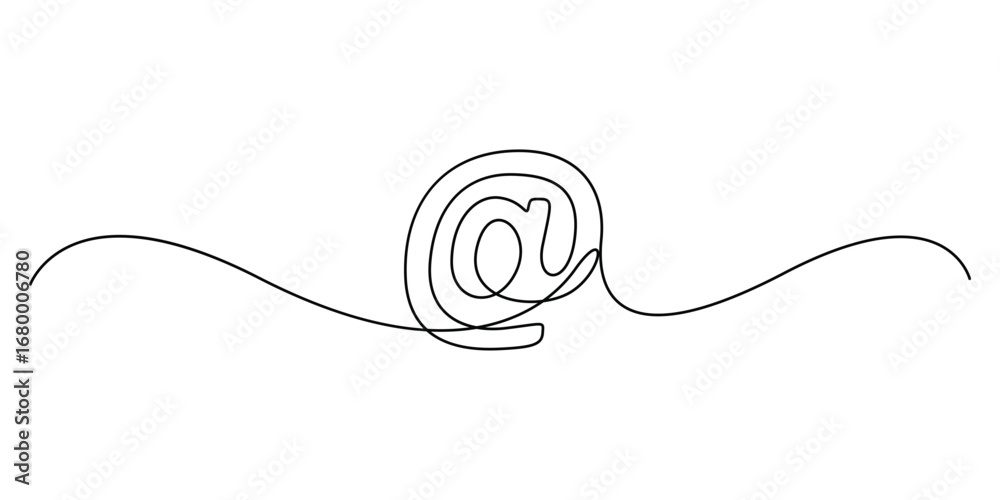 Obraz premium At the rate of sign continuous one line drawing. At symbol single line art vector illustration