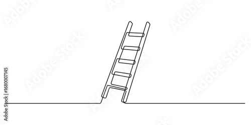 Ladder continuous one line drawing. Set of stepladder, steps, construction ladder single line art. Continuous one line drawing of repair, professional, hand, people, vector illustration