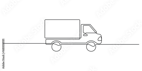 Cargo expedition truck in one continuous line outline illustration. Continuous single line art drawing of freight Truck. Doodle vector illustration