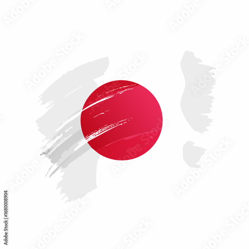 Abstract vector illustration of the Japan flag rendered with artistic brush strokes and a realistic paint texture, isolated on a white background