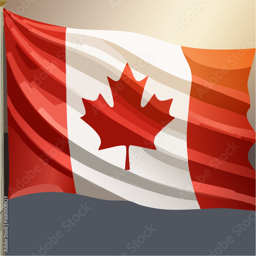 Stylized vector illustration of the Canada flag, designed with a realistic draped fabric texture, soft shadows, and subtle highlights