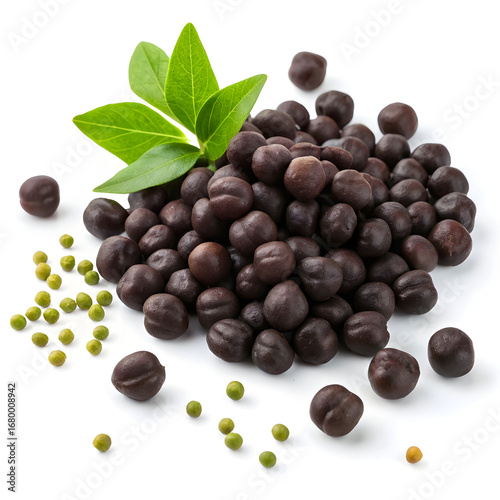 Dry black chickpeas (Kala Chana) isolated on a white background, ideal for use in packaging,