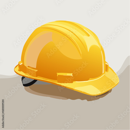 A realistic vector illustration of a yellow safety helmet, isolated on a clean background with detailed highlights and shadows for industrial concepts
