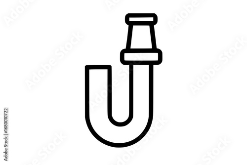 Plumbing P-trap drain pipe line art icon isolated
