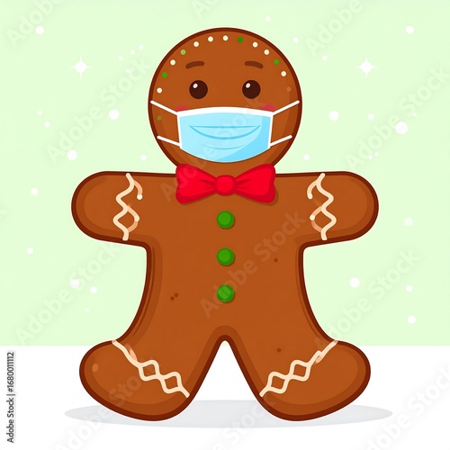 Gingerbread Man Wearing a Face Mask During Christmas Season.
