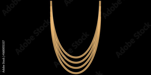Stunning Golden Chains Isolated On Black Background, Antique Jewelry Vector Illustration.	