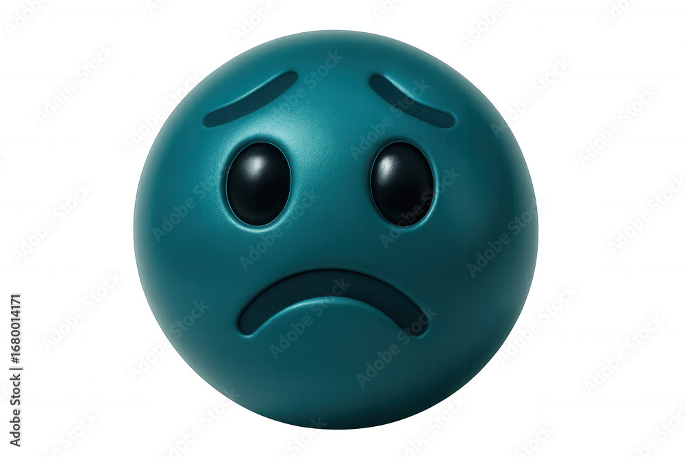 Fototapeta premium Tearful turquoise emoji displaying dejected mood, rendered digitally with transparent background
