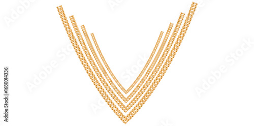 Stunning Golden Chains Isolated On White Background, Antique Jewelry Vector Illustration.	