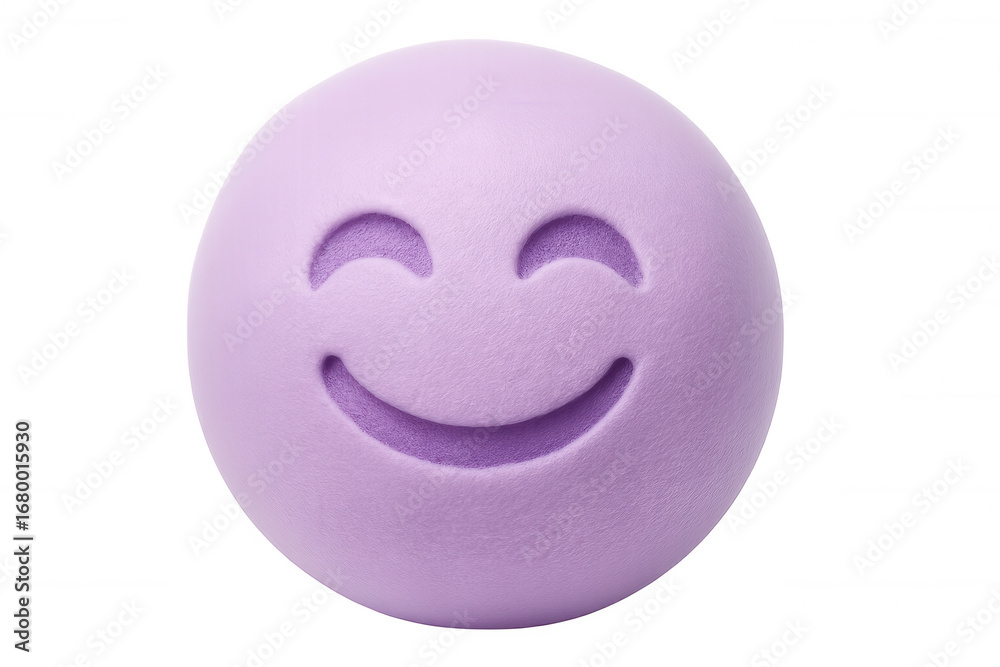 Fototapeta premium Purple sphere featuring a cheerful, happy face radiating joy, set against a transparent background for versatile use in designs