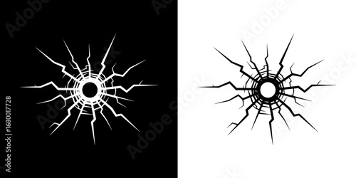 Shattered glass effect with radial cracks, perfect for impactful design projects needing broken elements