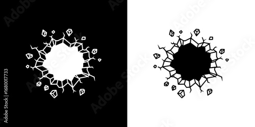 Explosion effect with cracks and debris, perfect for dramatic visual impact and creative designs