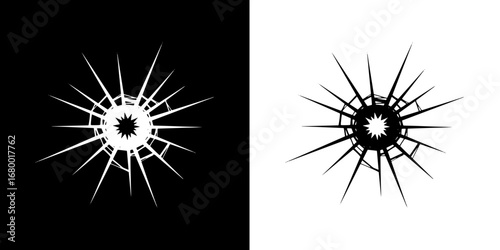 Shattered glass with radiating cracks, a symbol of impact, damage, or destruction, abstract design