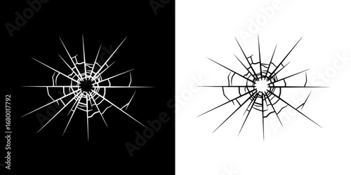 Shattered glass effect, broken window impact, destruction, damage, violence, impact, isolated
