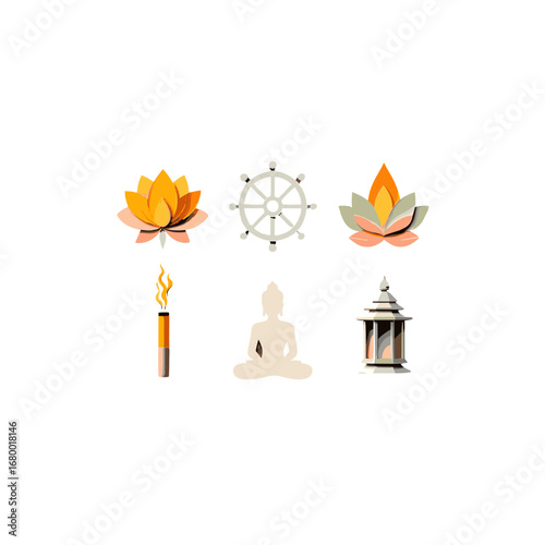 Peaceful Buddha meditation serenity spiritual enlightenment Buddhist symbols serene meditation isolated on transparent background