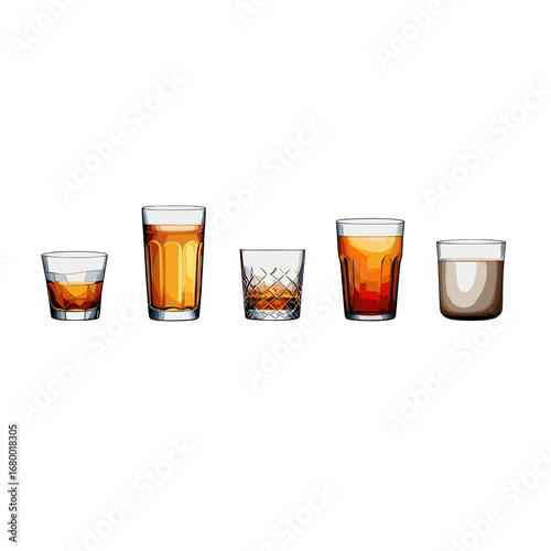 Refreshing Amber Brews and Spirits in Clear Glassware Isolated on Transparent Background