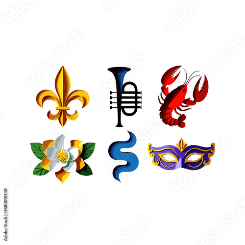 Vibrant Mardi Gras Icons Celebrate Joyful Festival Spirit Isolated on Transparent Background