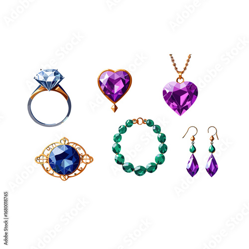 Sparkling Precious Gemstone Jewelry Collection Elegant Accessories for Celebrations and Gifts Isolated on Transparent Background