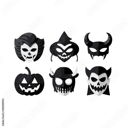 Spooky Halloween Masks and Pumpkin Decorations Isolated on Transparent Background for Festive Celebrations