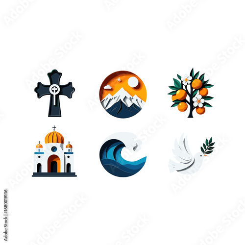 Religious Symbols Faith Hope Peace Nature Love Joy Elements Isolated on Transparent Background