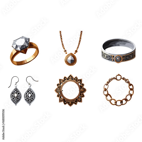 Luxurious Gemstone Ring and Intricate Jewelry Set Isolated on Transparent Background
