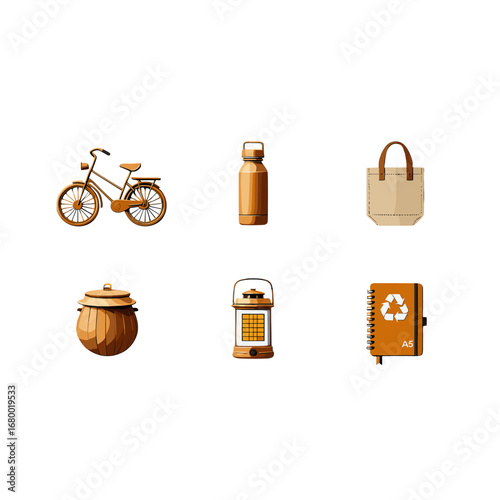 Eco friendly reusable objects for sustainable lifestyle isolated on transparent background