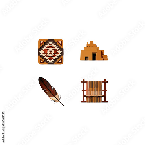 Southwestern Indigenous Culture Symbols Iconic Objects Geometric Pattern Isolated Transparent Background