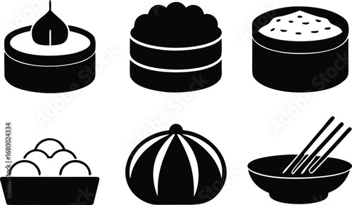 Sushi and dim sum cuisine selection illustration silhouette