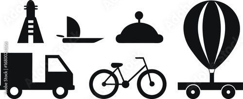 Transportation icons silhouettes  silhouette