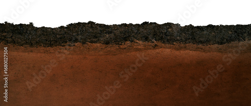 Foto earthen wall layer and texture, Soil layer cross section found rock isolated on