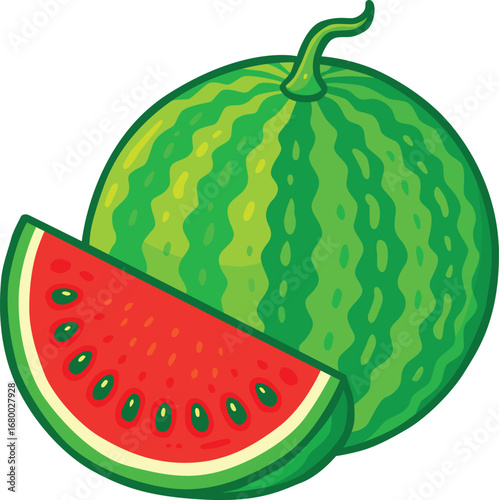 Juicy watermelon with a fresh red slice and green rind, perfect for summer, healthy eating, tropical fruit concept, refreshing snack, organic farming, natural dessert, and diet-friendly nutrition.