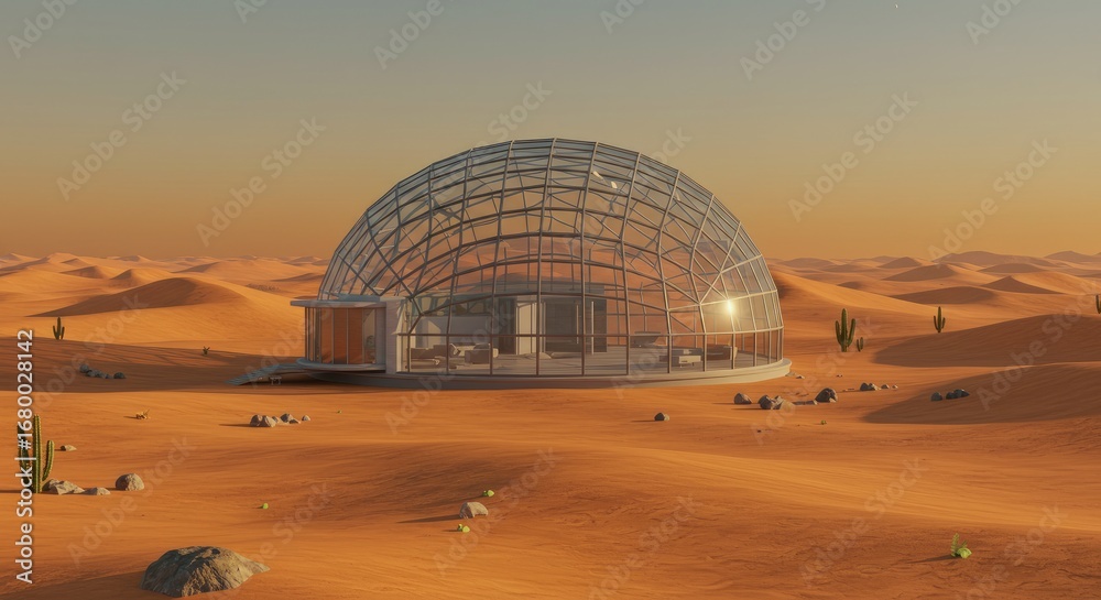 Obraz premium Futuristic Geodesic Dome Home in Desert Landscape