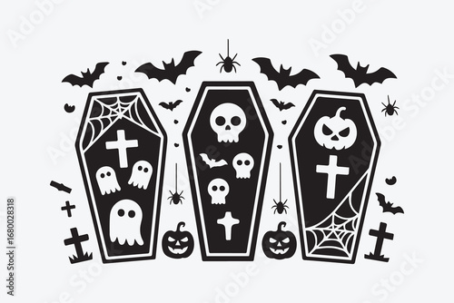 Halloween coffins silhouette  vector