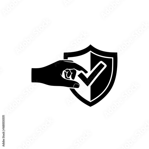 Silhouette vector for logo Hand and shield with checkmark, representing security and protection