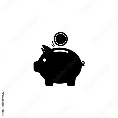 Elegant piggy bank silhouette with a coin, a versatile vector illustration ideal for logo creation and financial branding