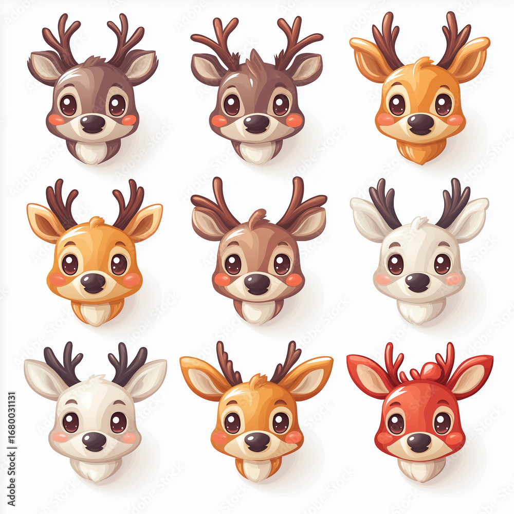 Fototapeta premium Cute cartoon Christmas reindeer face icon