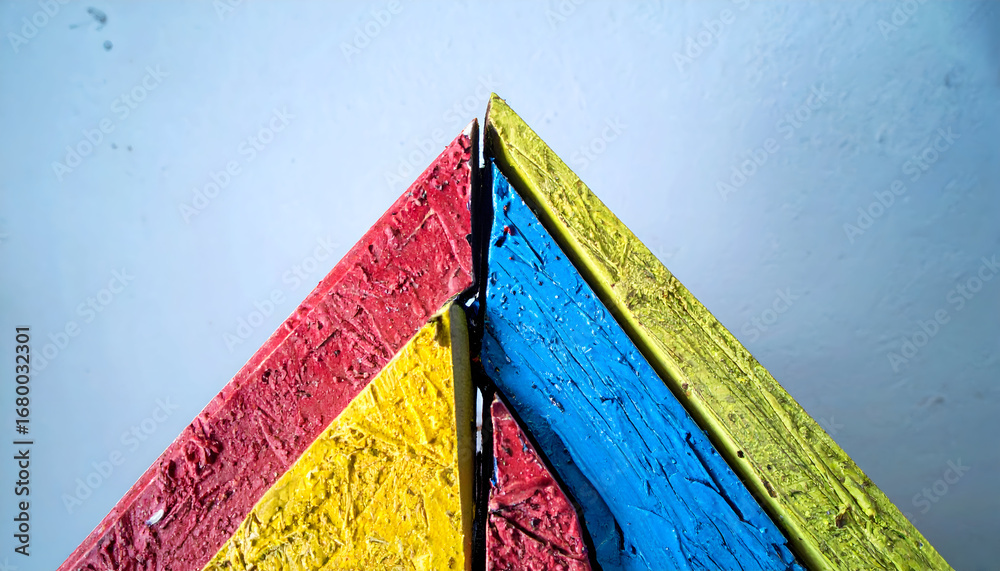 Naklejka premium Close-Up View of Vibrant Angular Shapes in Red Blue and Yellow Against Simple Background