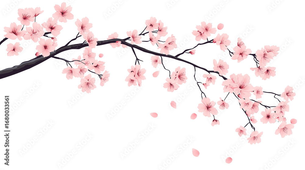 Obraz premium Cherry blossom branch with blooming Sakura. Realistic watercolor cherry flower