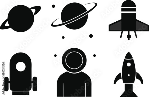 Space illustration set silhouette