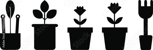 Gardening icons silhouette