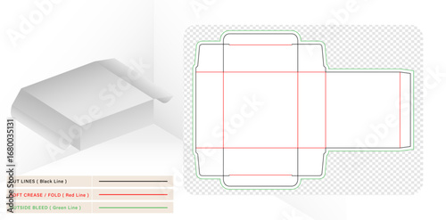 Square White box packaging die cut template designs 3d mockup isolated white backgrounds for your product in the form foldable crease thickness for bakery shops, products compartments unique designs