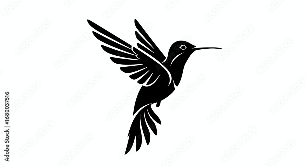 Fototapeta premium Hummingbird vector illustration, black silhouette PNG, stylized bird design, perfect for logos, prints, and digital projects, offering a sleek and modern aesthetic.