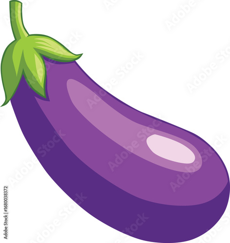 Fresh purple eggplant with green stem, perfect for cooking, healthy eating, vegetarian recipes, farm harvest, kitchen decor, organic food, gardening, and natural ingredient theme