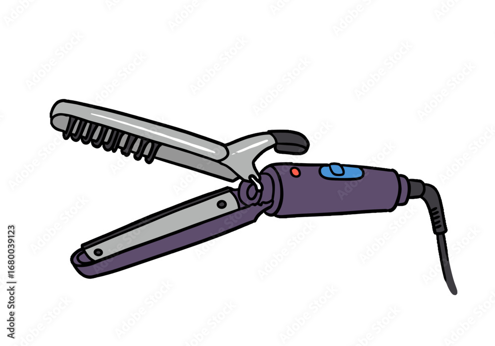 Fototapeta premium Hair styling tool with comb and straightener in flat drawing style 