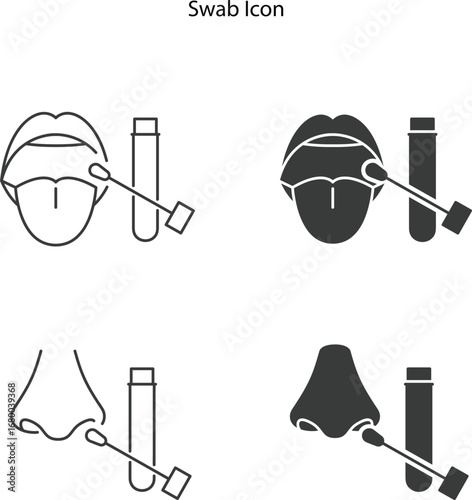 Nose or mouth with cotton swab sign. Online doctor, patient, and medicine outline icons. Coronavirus testing symbol. Nasal swab test