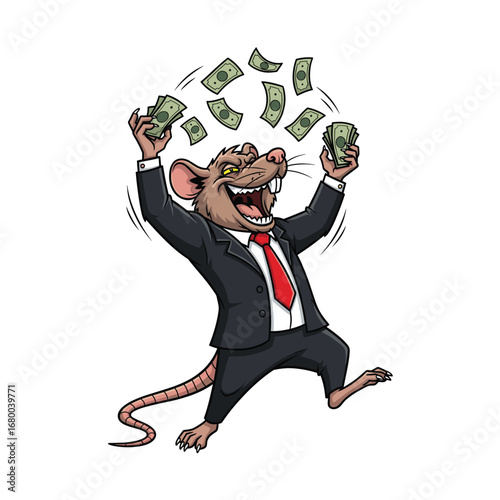Greedy Rat Throwing Money Cartoon