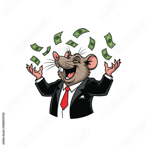Greedy Rat Throwing Money Cartoon