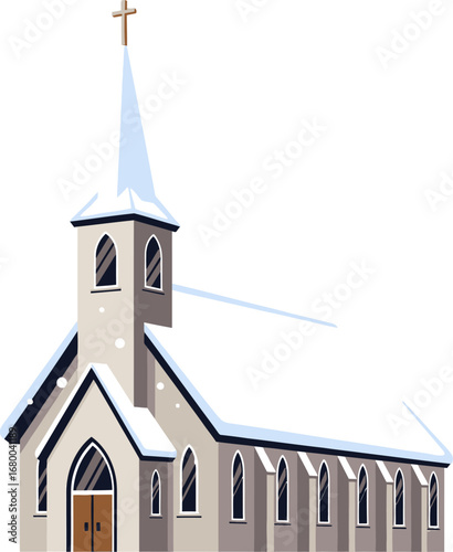 Snowy Winter Church Building with Steeple