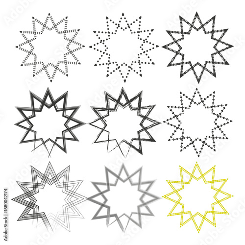 Star shape ornament. Abstract decorative vector. Geometric border figure. Symmetrical artistic element.